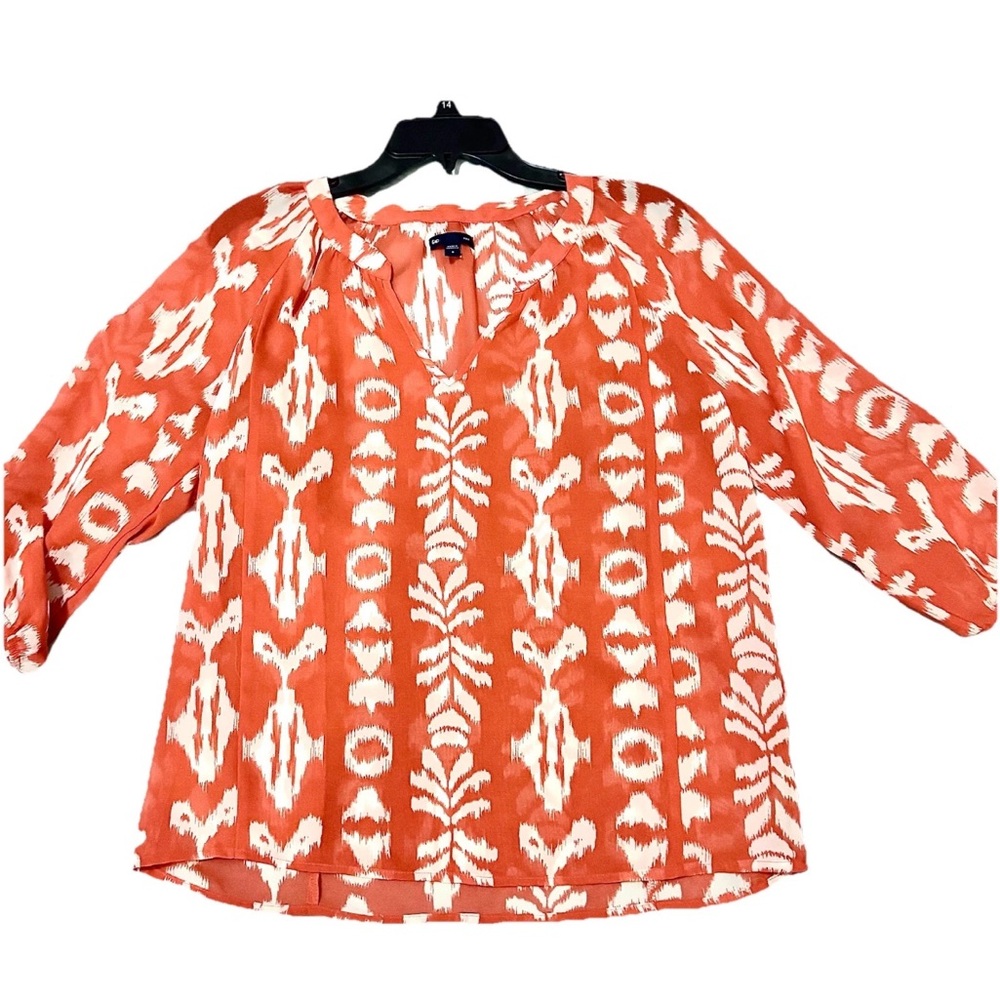 Gap Sheer Blouse 3/4 Sleeve Lightweight Women's Small Orange White Abstract